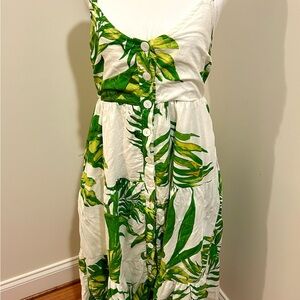 Karlie Green and White Leaf Print Midi Dress